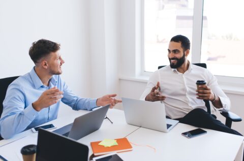 Cheerful male entrepreneurs in smart casual shirts smiling during collaborative working process in office interior with laptop computers on desktop, happy diverse colleagues talking about business SSUCv3H4sIAAAAAAAEAJ2R3W6EIBCF75v0HQzXmoho3e2rbHrBz6hkERrANpuN715+dMN175jvMMOcw/P9raoQo05y9Fk9YxVqqdTmvKVeGh1wWx/cghZgSwJCemMlVSVk1PNF0xUC1JtSEe9JRM5Tvzlw8bEDcephDjMyfI3IG91yXZ1CEkNHkBCqC+Y2ltiJ9vrfnfnwdbqhM2j+SAsXRiwooNnILV9F918Pdi2t0U1IU7j6MZyqeIEUk76t5FLPRZvxS0r5lVD4DLMWQBufXj6MIBEijCUm3WVou6G9DKTDH5ehR2fsht+lKHfLP7HIINlHwaWIkzjppgn3rAE8XJu+5V3DxhGaaWKAGRlH3JKQ2P4Hp0+0NkACAAA=